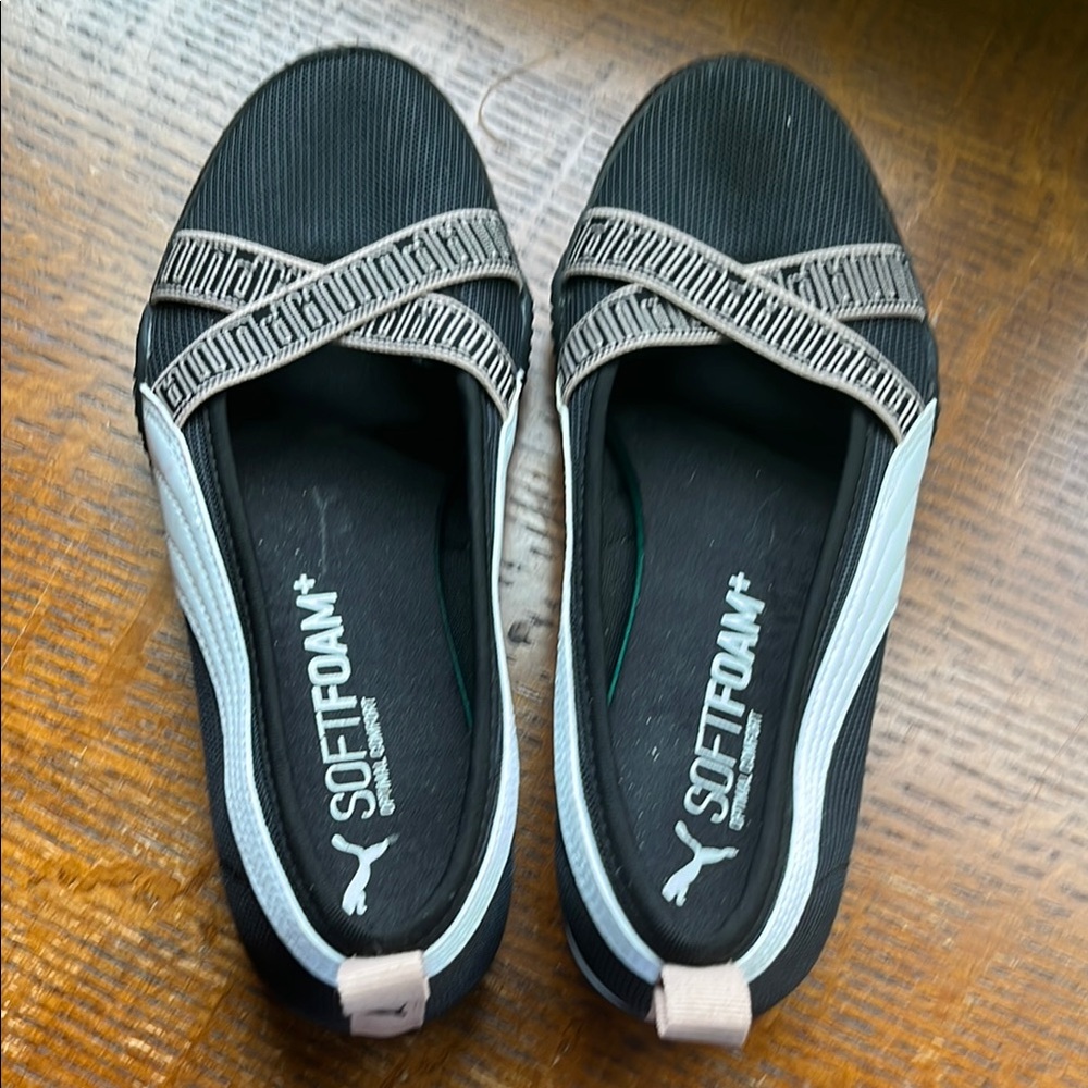Puma Black Flats with Crisscross Design